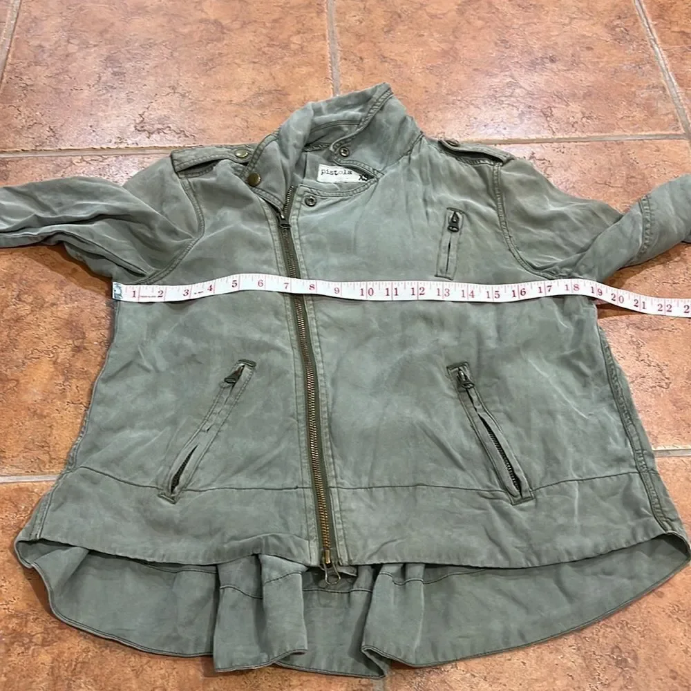 Pistola Revolve Bowie‎ Moto Swing Jacket 100% Tencel Hi-Lo Hem Military size S